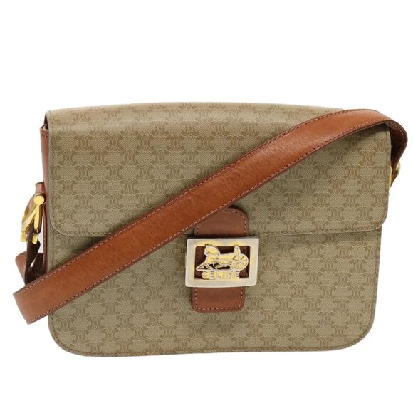 CELINE Macadam Canvas Shoulder Bag Beige Auth - Picture 1 of 16